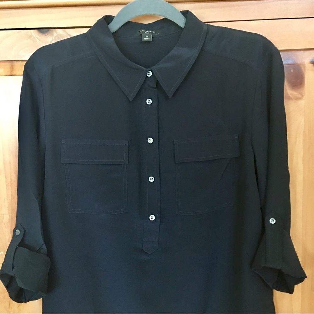 Ann Taylor Silk Roll Tab Sleeve Blouse